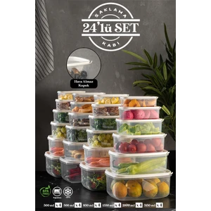 Meleni Home 24'lü Sweet Box Saklama Kabı Seti Dikdörtgen Erzak Kabı Kavanoz Bej 4X(300-500-850-1350-2000-3150ML)
