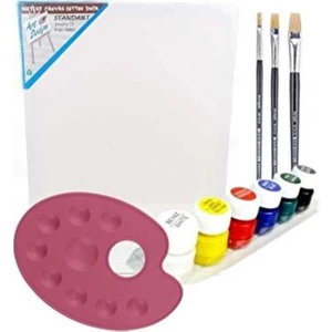 35X50 cm Resim Tuvali Boyama Başlangıç Seti - Akrilik Boya Fırça Palet Tuval Set T.s