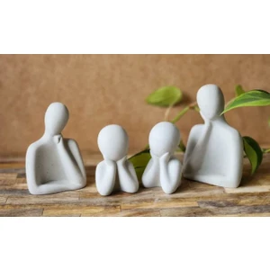 Bümay Home 4 Kişilik Beton Heykel Obje Biblo Aile Beton Minimal Obje Biblo Aile Anne-Baba-2 Çocuk