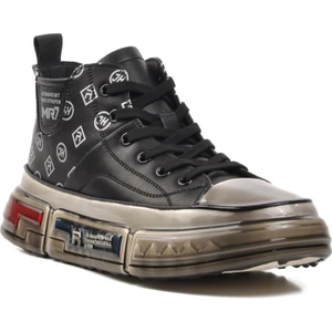 152-18220 Siyah Deri Erkek Hi Sneaker