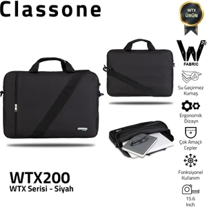 WTX200  Wtxpro  Serisi 15.6 Inch Uyumlu Su Geçirmez Kumaş Macbook, Laptop , Notebook El Çantası- Siyah