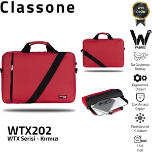 WTX202 Wtxpro  Serisi 15.6 Inch Uyumlu Su Geçirmez Kumaş Macbook, Laptop , Notebook El Çantası- Kırmızı
