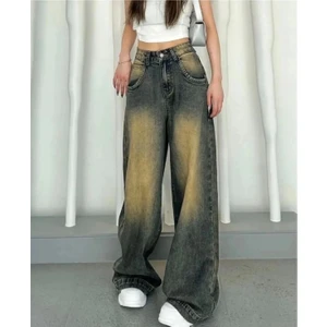 Y2K Baggy Yıkamalı Renk Desenli Geniş Paça Jean Pantolon