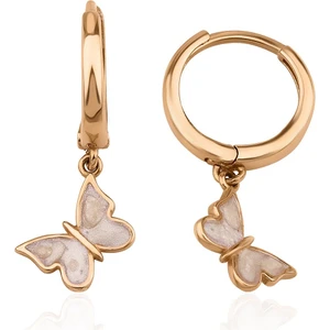 Fiyonk Kuyumculuk 14 Ayar Altın Beyaz Mineli Kelebek Halka Küpe