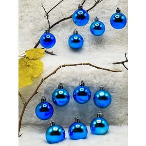 4 cm 12LI Mavi Cici Top (6 Parlak-6 Metalize) Yılbaşı Ağacı Süs