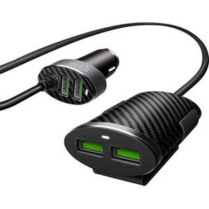 Araç Şarj Adaptörü 2+2 USB Çıkışlı Ön ve Arka Koltuk Araç Şarj Seti (1.2 Metre) Hızlı Şarj Destekli