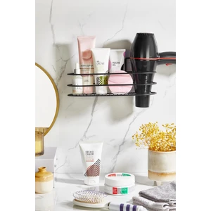 Orsa Home Banyo Aksesuarları Banyo Düzenleyici Yapışkanlı Saç Kurutma Makinesi Fön Makinesi Organizer Raf Siyah 993
