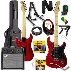 RPH-40RD-50AMP 50W Şarjlı Bt Amfili Elektro Gitar Seti Hsh Manyetik Maple Klavye