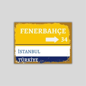 Hediye Vakti Fenerbahçe Sokak Tabelası Görünümlü Retro Ahşap Poster