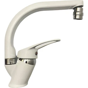 Elmina Armatür Beyaz Krom Oynar Başlıklı Banyo Lavabo Bataryası Musluğu Çift Su Girişli