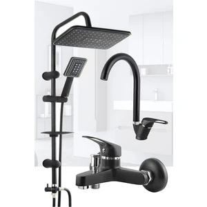 Elmina Armatür Siyah Robot Yağmurlama Duş Seti Mix Siyah Banyo Lavabo Bataryası Seti