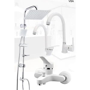 Elmina Armatür Beyaz Robot Yağmurlama Duş Seti Banyo Mutfak Lavabo Bataryası Pirinç Musluk Seti