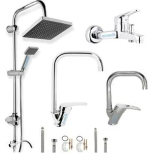 Elmina Armatür Robot Duş Sistemi Banyo Lavabo Mutfak Musluğu Çeşmesi Bataryası 4'lü Ful Set