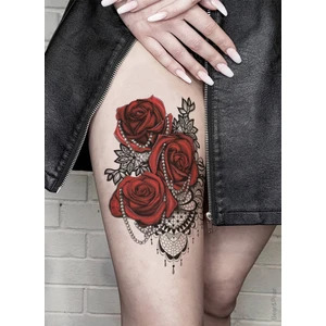BP Tattoo Dantelli Gül Vücut Bacak Dövmesi Kadın Tattoo