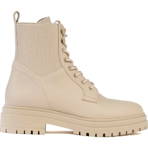 30862 Kadın Ekru Deri Mılıtary Bot