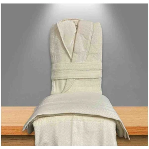 ( 3 Parça )  L Beden Bornoz Seti Krem Renk