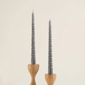 2'li Italyan Burgu Şamdan Mum Açık Gri