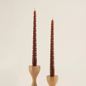 2'li Italyan Burgu Şamdan Mum Koyu Kahve