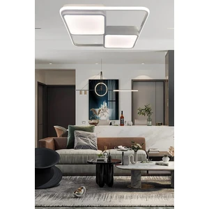 Ledmi Lighting Kare Model Beyaz LED Avize, 3 Renk Aydınlatmalı Kumandalı Dimmerli Modern Tavan Avizesi,salon,ofis Avizesi