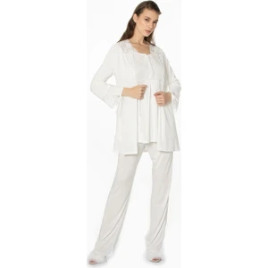 Pierre Cardin 3050 Kadın Penye 3 lü Pijama Takım - Ekru