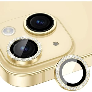 Iphone 15 ve 15 Plus Sarı (Light Yellow) Uyumlu Swarovski Taşlı Kamera Lens Koruyucu Cam