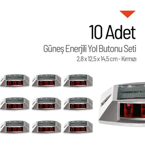 10'lu Set Kırmızı Solar Yol Butonu 3x3 Ledli
