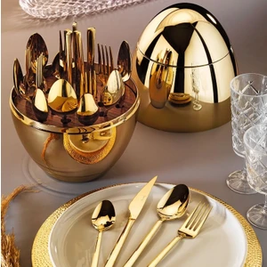Golden Egg Standlı 24 Parça Çatal Kaşık Bıçak Takımı