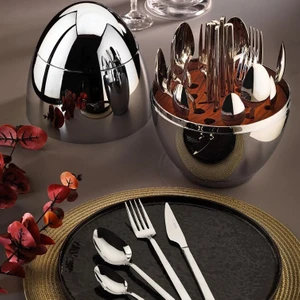 Silver Egg Standlı 24 Parça Çatal Kaşık Bıçak Takımı