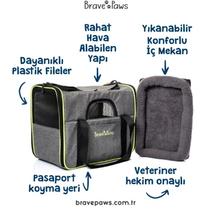 BRAVE PAWS Kedi Köpek Taşıma Çantası Kare Model Yırtılmaz Plastik Fileli