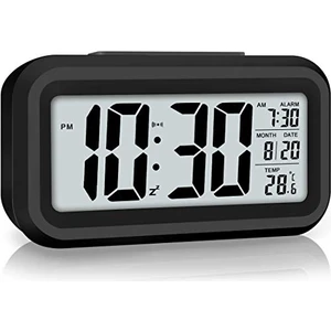 LED Ekran Dijital Çalar Saat Pille Çalışan Akıllı Gece Lambası Çocuklar Için Kolay Kullanım Saati Ağır Uyuyanlar Yatak Odası Saati (Siyah) (Yurt Dışından)