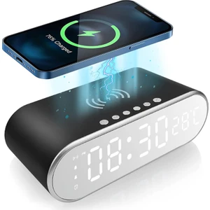 Çalar Saat Radyo LED Dijital 15W Zamanlama Özel Saat Çift Çalar Saat ve USB Şarj Portu Masaüstü Termometre Yatak Odası Oturma Odası Adaptörsüz Siyah (Yurt Dışından)