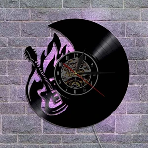 Müzik Vinil Kayıt Duvar Saati - Gitar Şekillendirici LED Işık Duvar Saati - Vinil Saat - Oturma Odası Duvar Dekoru - Müzik Aşığı Için Benzersiz Hediyeler (Yurt Dışından)