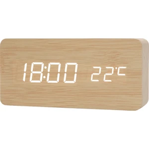 Retro Ahşap Çalar Saat Yaratıcı Dilsiz Öğrenci LED Işıklı Elektronik Saat Moda Ahşap Saat Oturma Odası Başucu Masa Saati (Bambu Beyaz Lamba) (Yurt Dışından)