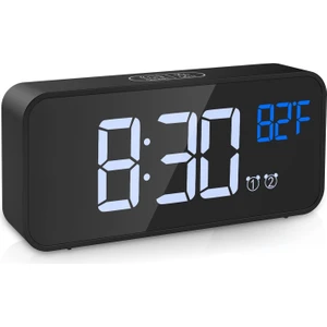 Dijital Çalar Saat, 6'' LED Ayna Elektronik Saat, Ses Kontrollü Masa Saati, Çift Alarm, Erteleme, 4 Ayarlanabilir Parlaklık, USB Şarj Bağlantı Noktası, Yatak Odası, Ofis, Çocuklar, (Yurt Dışından)