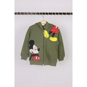 NSE Collection Unisex Çocuk Mickey Mouse Baskılı Haki Renk Mevsimlik Kapüşonlu Hırka