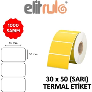 Elit Rulo Barkod Etiketi 30X50 Termal Sarı - 1000 Adet