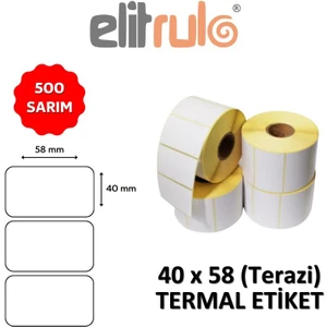 Elitrulo 40x58 mm Termal Etiket Rulo 500 Adet Depo ve Mağaza Kullanımına Uygun