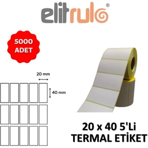 Elit Rulo Barkod Etiketi 20X40 5 Li Termal - 5000 Adet