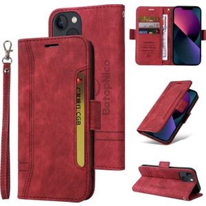 Yihang Boutique Apple iPhone 13 Mini Bilek Kayışlı Flip Cüzdan Telefon Kılıfı Pu Deri Kart Yuvası Kılıfı (Yurt Dışından)