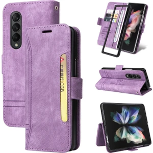 Yihang Boutique Samsung Galaxy Z Fold 3 Bilek Kayışlı Flip Cüzdan Telefon Kılıfı Pu Deri Kart Yuvası Kılıfı (Yurt Dışından)
