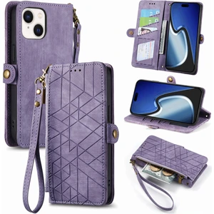 Yihang Boutique Apple iPhone 15 Cüzdan Kılıf Kelebek Kabartmalı Pu Deri Kickstand Kart Yuvaları Flip Folyo Kapak (Yurt Dışından)