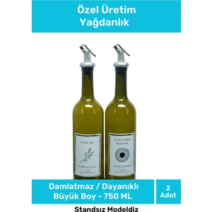 Özel Seri Büyük Boy Damlatmaz Zeytinyağı Sıvıyağ Şişesi Yağdanlık Cam Yağlık 750 ml - 2'li Set