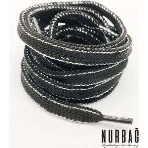 Nurbağ Dokuma Spor Ayakkabı Siyah Gümüş Geçişli Bağcık 1 Çift 90 cm BS02