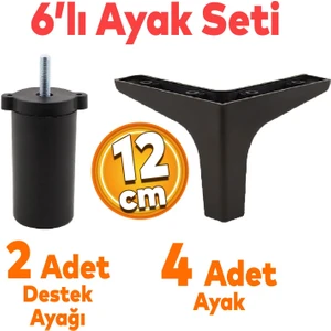 Sedef 6'lı Set Mobilya Tv Ünitesi Çekyat Koltuk Kanepe Destek Yükseltici Ayağı 12 cm Siyah Baza Ayakları M8 Destek