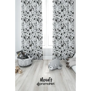 Siyah Köpekler Desenli Baskılı Bebek ve Çocuk Odası Fon Perde 2 Kanat - Prd-27