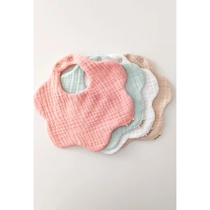 O&G Collection 4'lü %100 Pamuklu Organik 8 Katlı Renkli Papatya Multi Müslin Bebek Önlük / Salya Önlüğü