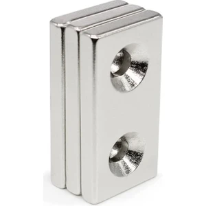 Köşeli Neodyum Mıknatıs 40X20X5 mm  Delik Çapı D10/D5MM - Çift Havşa Delikli - Vidalamaya Uygun