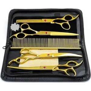 Profesyonel 8 Parça 7.0 Inch 18 cm Deri Çantalı Gold Ayar Yapılabilen Berber Kuaför Saç Makas Seti