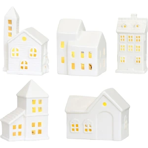 5 Parça Dekoratif Noel Kapalı Ev Işıklı Köy Seti - Beyaz (Yurt Dışından)