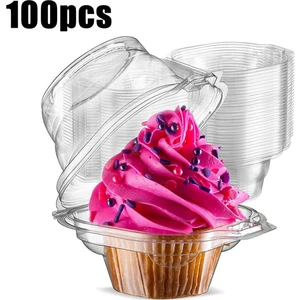 Bireysel Cupcake Kapları, 100 Adet Şeffaf Cupcake Kutuları, Kapaklı Cupcake Tutucular, Tek Bölmeli Muffin Taşıyıcı (Yurt Dışından)